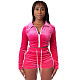 XS Long Sleeve Velvet Zipper Up Top Biker Shorts Suit CH-8212