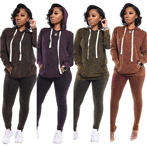 Women's Drawstring Hoodie Leggings Sport Two-piece Set CN-0061