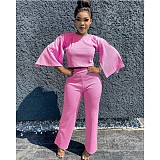Solid-color Flared Sleeve Straight Pants Two-piece Set CN-0047