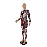 Street Printed Long Sleeves Shirt Skinny Pants 2 Piece Set CN-0065