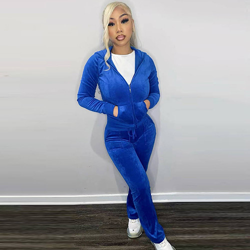 Velvet Zipper Jacket Top Sweatpants Matching Sets CH-8233