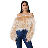 Sexy Off Shoulder Loose Faux Fur Short Tops ZS-0250