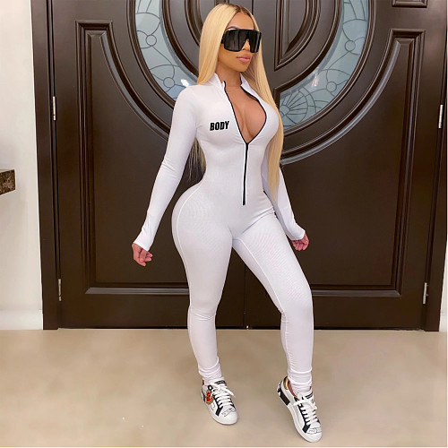 Zipper Front Long Sleeve Fitness Jumpsuit CN-00161
