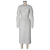 Irregular Mosaic Long-sleeved Sweater High Slit Skirt Set ZS-079