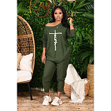 Letter Print O Neck T Shirt Casual Pants Set CN-0164