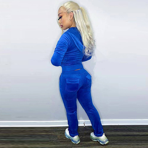 Velvet Zipper Jacket Top Sweatpants Matching Sets CH-8233