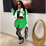 Vintage Women Long Sleeves Buttons Baseball Biker Jacket MDF-5382