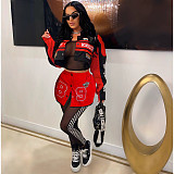 Vintage Women Long Sleeves Buttons Baseball Biker Jacket MDF-5382