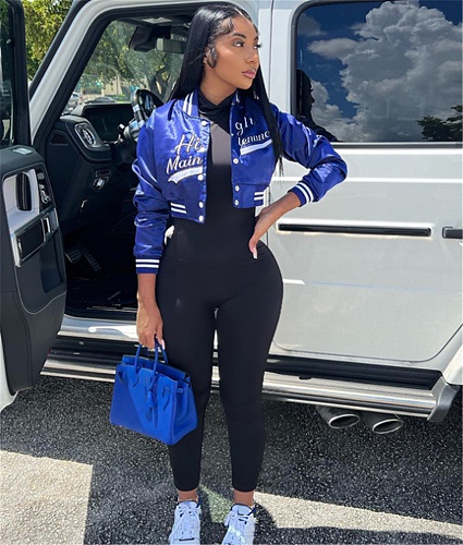 Women Embroidered Single-breasted Bomber Jacket MDF-5339