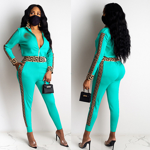 Printed Stitching Sweatsuit Women Two-piece Suits MDF-5115