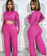 Solid Color Crop Top And Long Pants Casual Two-piece Set MOF-8935