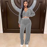 Casual Velvet Zipper Jacket And Straight Pants MOF-6661