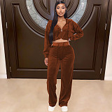 Casual Velvet Zipper Jacket And Straight Pants MOF-6661