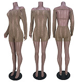 Slash Neck Long Sleeve Backless Sexy Rompers MDF-5359