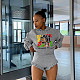 Women Gray Long Sleeves Hoodies And Shorts 2 Pieces Set MDF-5385