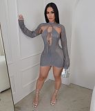 Sexy Backless Hollow Out Long Sleeves Mini Dress Sets MDF-5387