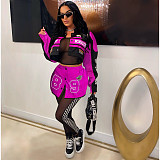 Vintage Women Long Sleeves Buttons Baseball Biker Jacket MDF-5382