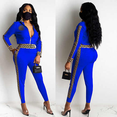 Printed Stitching Sweatsuit Women Two-piece Suits MDF-5115