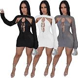 Sexy Backless Hollow Out Long Sleeves Mini Dress Sets MDF-5387