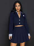 Fashion Women Long Sleeves Blazer And Short Pleated Skirts Sets MDF-5552