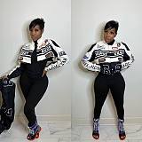 Vintage Women Long Sleeves Buttons Baseball Biker Jacket MDF-5382