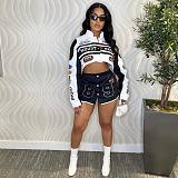 Vintage Women Long Sleeves Buttons Baseball Biker Jacket MDF-5382