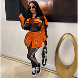 Vintage Women Long Sleeves Buttons Baseball Biker Jacket MDF-5382