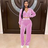 Casual Velvet Zipper Jacket And Straight Pants MOF-6661