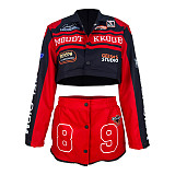 Vintage Women Long Sleeves Buttons Baseball Biker Jacket MDF-5382