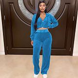 Casual Velvet Zipper Jacket And Straight Pants MOF-6661