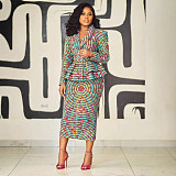 Lady Fashion Printed Suit Top Cover Hip Skirt Suits NY-10907