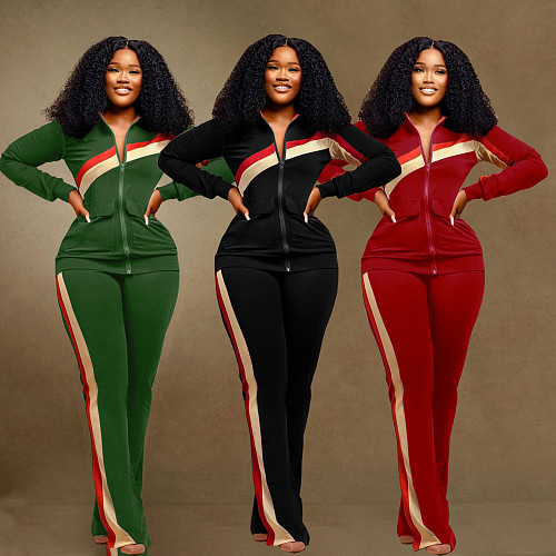 Women's Sports Leisure Two-piece Striped Patchwork Suit SFY-521