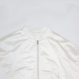 Women's Casual Solid Color Zipper Jacket Baseball Uniform SH-391289