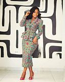 Lady Fashion Printed Suit Top Cover Hip Skirt Suits NY-10907