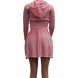 Pink Sweater Women Zipper Hoodies And Mini Skirt Sets TK-6331