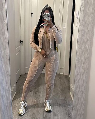 Fashion Women Long Sleeve Jacket And Bodycon Jumpsuit 2 Pieces Sets TK-6329
