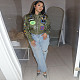 Casual Prints Women Short Zipper Flight Jacket Amry Green YNS-2668