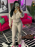 Leisure Women Lapel Collar Zipper Long Sleeve Long Pants 2 Pieces Sets CH-24065