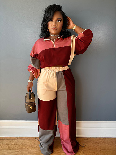 Sportswear Women's Long Sleeve Patchwork Color Two-piece Set CH-24067