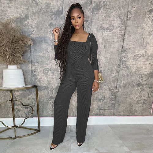 Women Long Sleeve Square Collar Crop Topa And Long Pants Casual Sets YF-10815