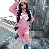 Sporty Women's Printed Hoodie Fleece Tracksuit Two Pieces Sets DN-5999F62