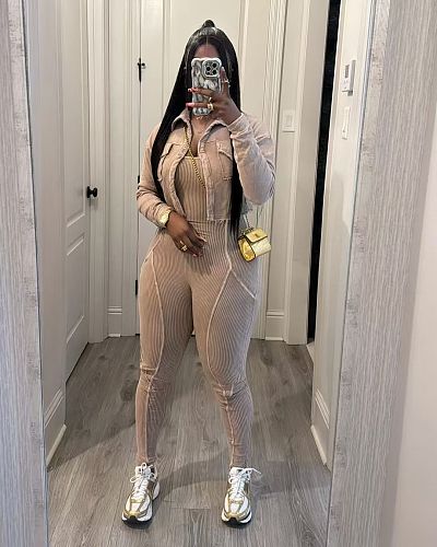 Fashion Women Long Sleeve Jacket And Bodycon Jumpsuit 2 Pieces Sets TK-6329