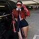 Sexy Spice Slim-fit Crop Short Round Neck Solid Color Top Jacket Red SXE-24C53507