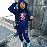Women's Hoodie Printed Long Sleeve Fleece Tracksuit 2 Pieces Sets DN-5999C6