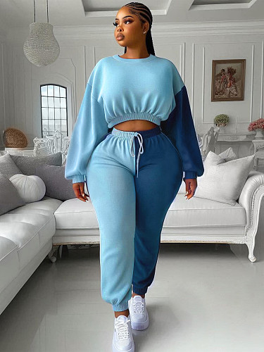 Women's fleece round neck long sleeve elastic waist drawstring pants sport set MIL-T085