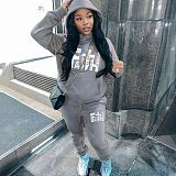 Sporty Women's Printed Hoodie Fleece Tracksuit Two Pieces Sets DN-5999F62