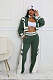 Women's High-neck Zipper Top Two-piece Patchwork Color Trouser Suit HANI-2451