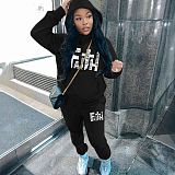 Sporty Women's Printed Hoodie Fleece Tracksuit Two Pieces Sets DN-5999F62