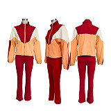 Women Color Matching Navel High Waist Flared Two-piece Set SFY-545