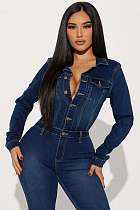 2025 NEW Women Denim Long Sleeves Buttons Bodycon Flared Jumpsuit LX-3568
